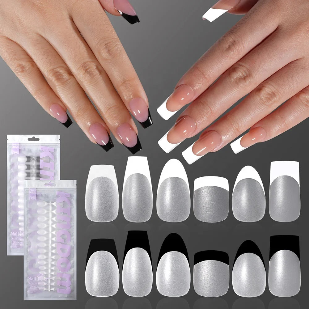 Nail Manufacturer OEM 120pcs French Design Full Matte French Medium Short Ballerina Almond Oval Coffin French Tip Press on Nails