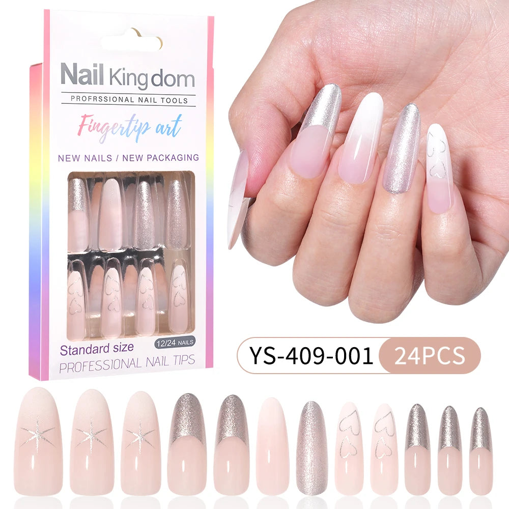 Wholesale 24pcs Custom Nail Art Salon Soft Gel Handmade Press on Nails Kit French Tip Manicure Acrylic Stick on Nails