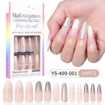 Wholesale 24pcs Custom Nail Art Salon Soft Gel Handmade Press on Nails Kit French Tip Manicure Acrylic Stick on Nails