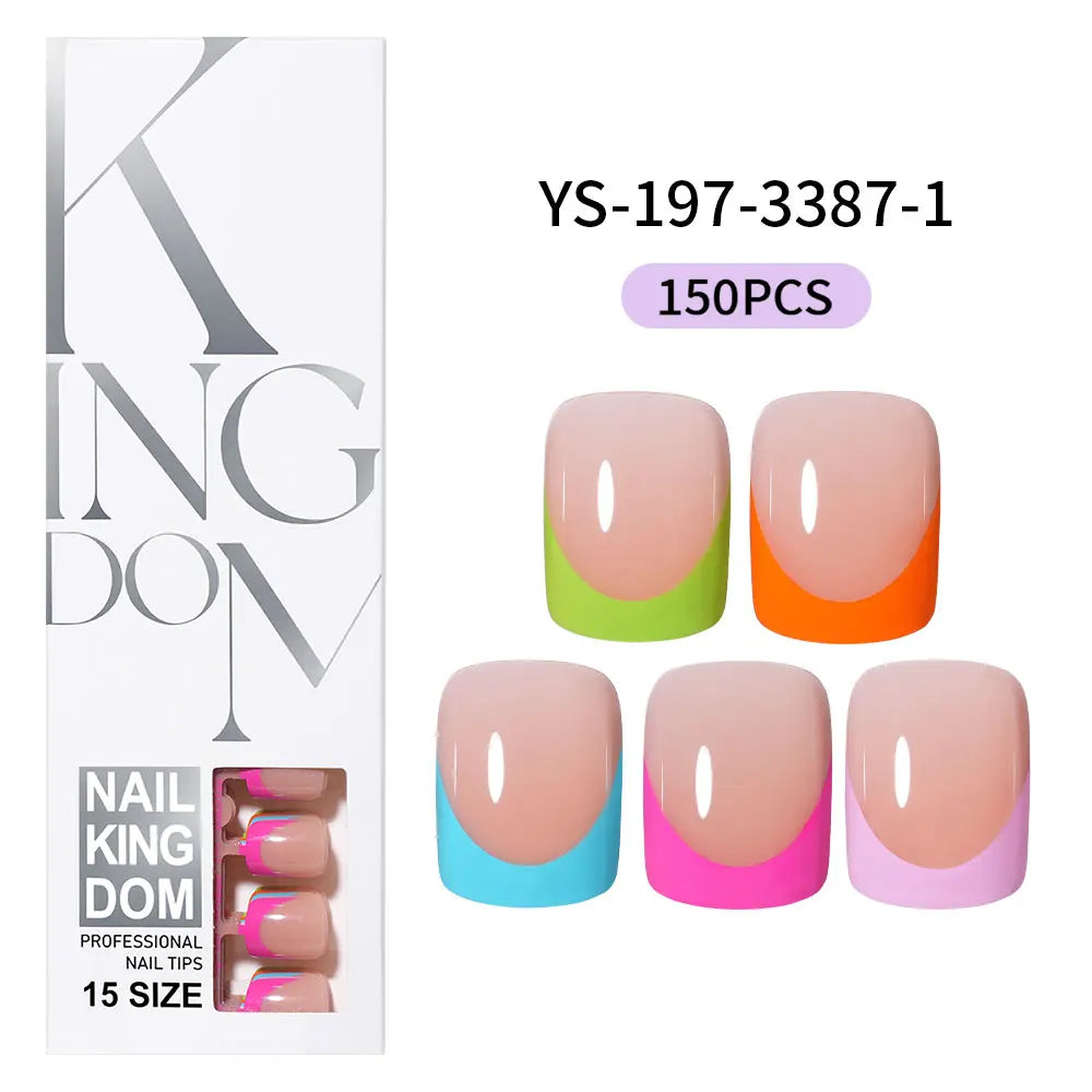 Nail Supplier Custom Wholesale 150PCS Press on French Nails Square Full Cover Wearable Colorful Press on Nails French Tip