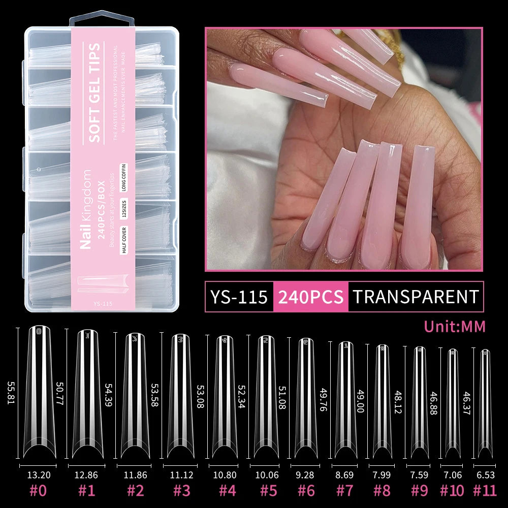 Wholesale Full Half Cover Long Stiletto Square Coffin Nails Tips Soft Gel Nail Extension Tips Nail Tips Non C Curve