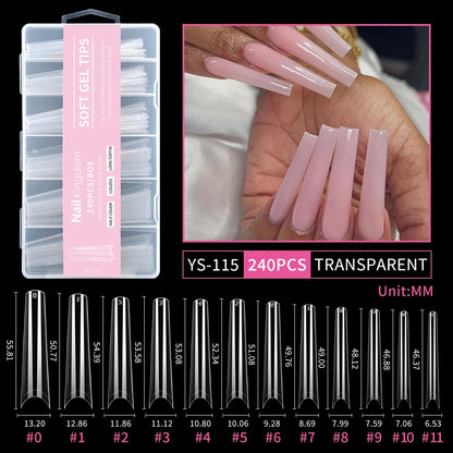 Wholesale Full Half Cover Long Stiletto Square Coffin Nails Tips Soft Gel Nail Extension Tips Nail Tips Non C Curve