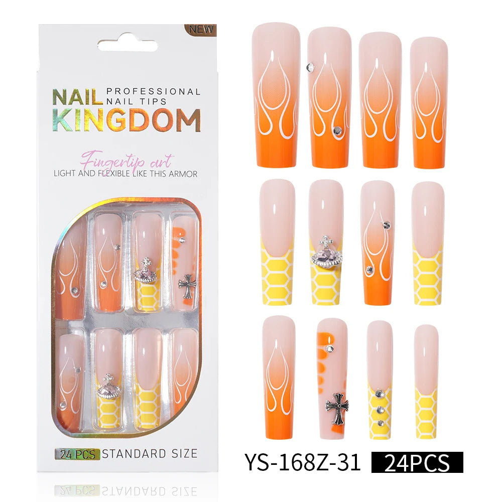 Private Label Wholesale Custom 24pcs French Style Press on Nail Long Square Rhinestone Luxury Press on Nails With Diamond