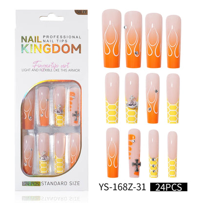 Private Label Wholesale Custom 24pcs French Style Press on Nail Long Square Rhinestone Luxury Press on Nails With Diamond