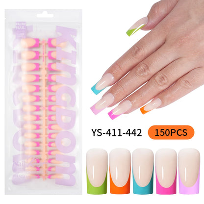 Nail Supplier Custom Wholesale 150PCS Press on French Nails Square Full Cover Wearable Colorful Press on Nails French Tip