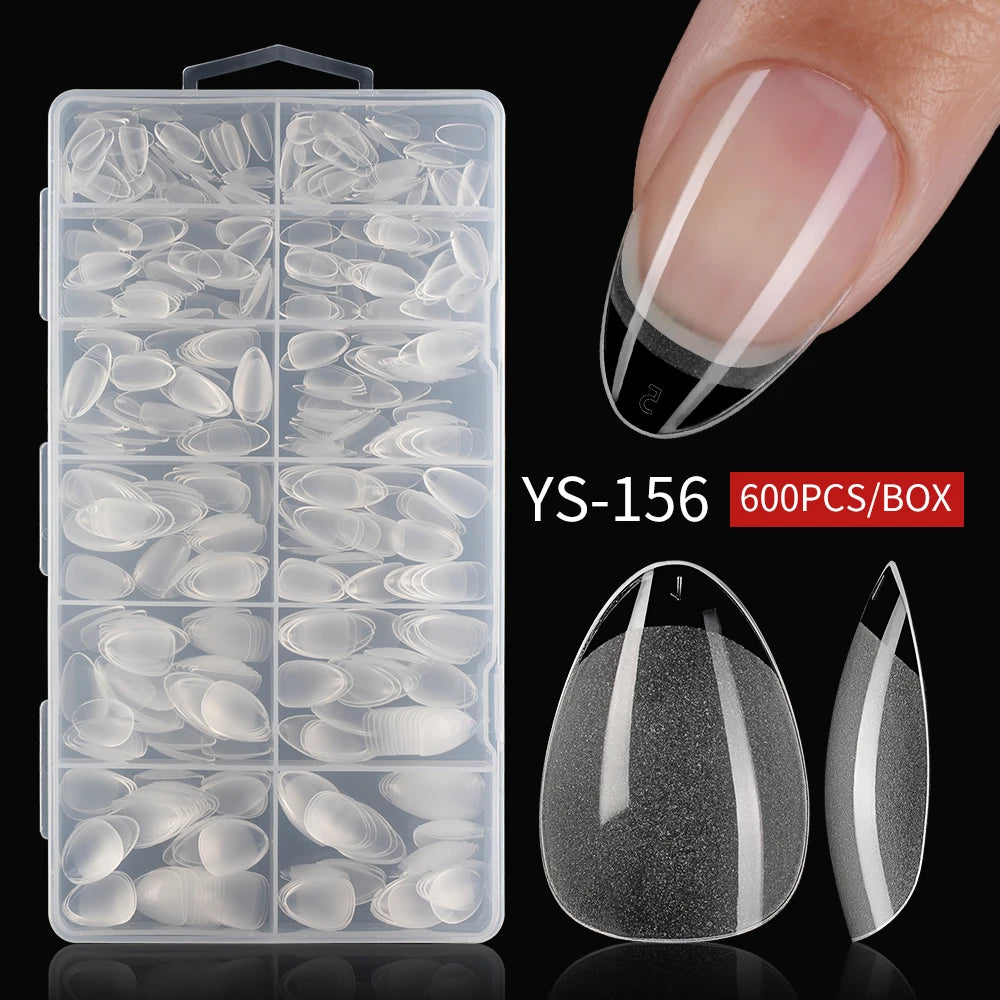 Wholesale 120/240/600Pcs Full Cover Frosted Almond False Nail Tips Supplies Clear Traceless Matte Extra Short Almond Nail Tips