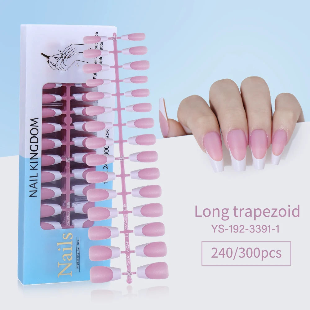240pcs French Gel X Tips Press on Long Almond False Nails Premade Designed X Coat Tips Full Cover French Tip Press on Nails