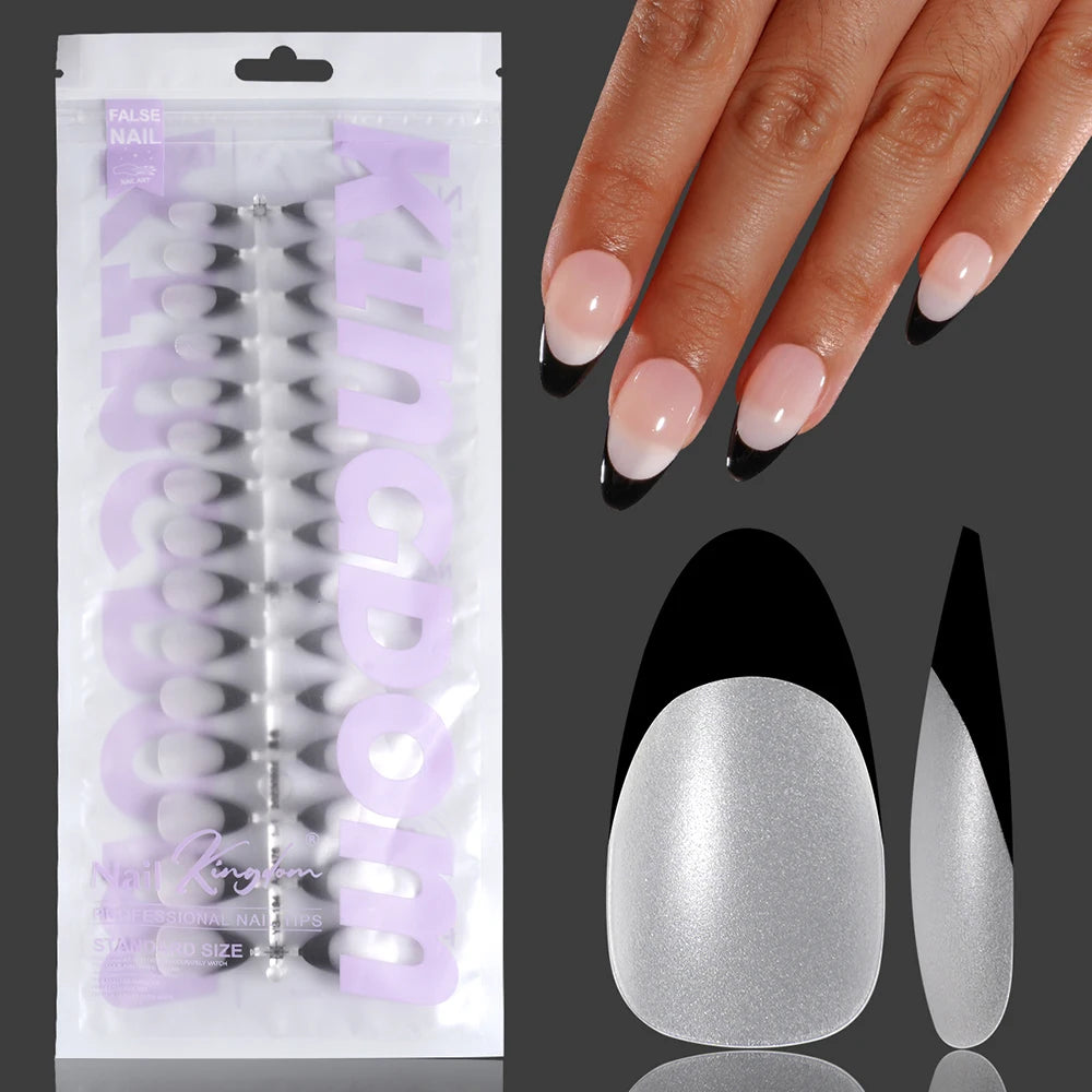 Nail Manufacturer OEM 120pcs French Design Full Matte French Medium Short Ballerina Almond Oval Coffin French Tip Press on Nails