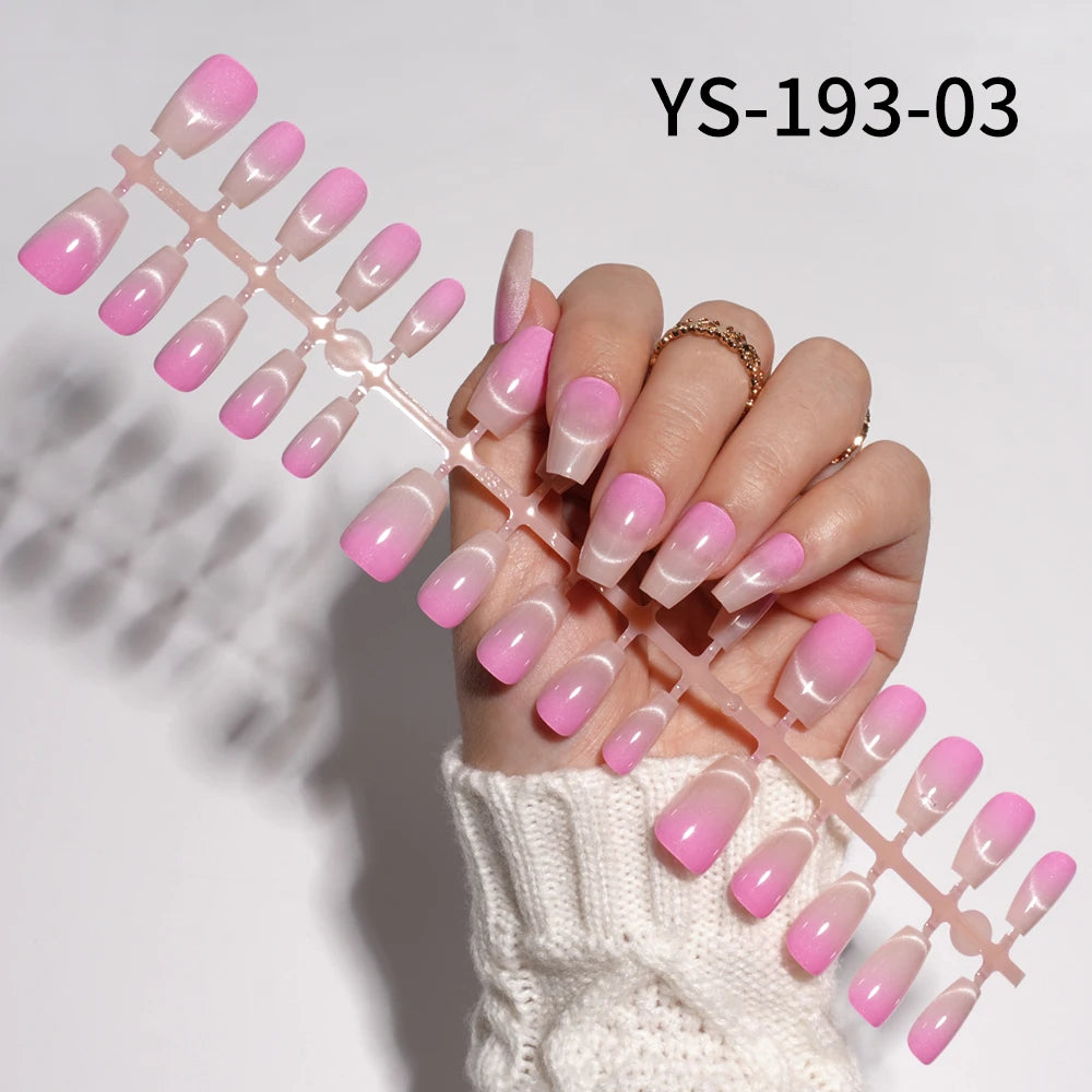 Wholesale New 30Pcs Glitter Luxury Handmade Crescent Cat Eye Nail Tips French Soft Gel Nail Art Kits False Press on Nails Set