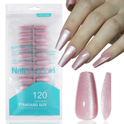 Wholesale OEM 120PCS Pink Purple Gray Cat Eye False Nails Design Luxury Glitter Cat Eye Solid Color Handmade Press on Nails Set