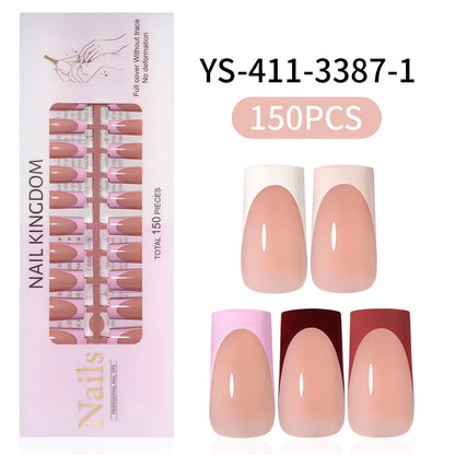 Wholesale Custom 150pcs Full Cover Square Press Acrylic Nails Art False Nails Colorful French Tips Coffin Pattern for Finger