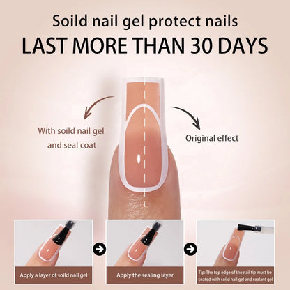 120PCS/Bag French Artificial Fingernails Custom Logo Nude Color Full Cover Long Square False Nails French Press on Nails