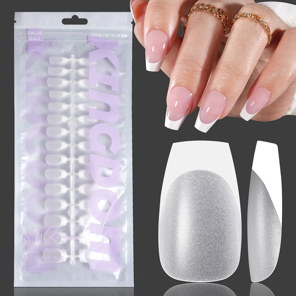 Nail Manufacturer OEM 120pcs French Design Full Matte French Medium Short Ballerina Almond Oval Coffin French Tip Press on Nails