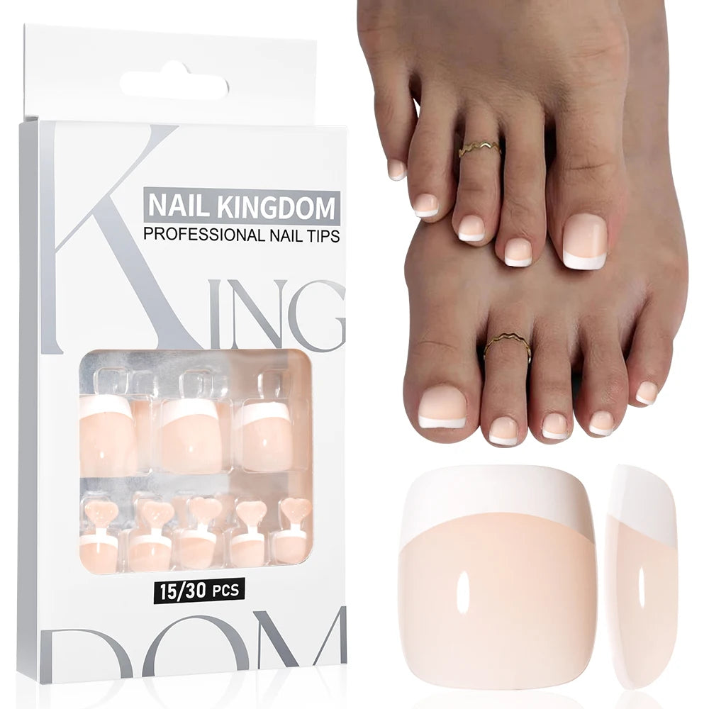 Foot Manicure 30pcs Nude Pink French White Tips Nails Press on Foot Nails Custom Toenails Short Square Press on Toe Nails