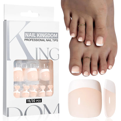 Foot Manicure 30pcs Nude Pink French White Tips Nails Press on Foot Nails Custom Toenails Short Square Press on Toe Nails
