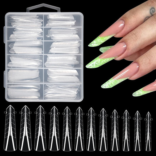 New Wholesale 120Pcs Pyramid Edge Nail Mold Tips 12 Size Full Cover Reusable Acrylic Extension Clear Pyramid Plastic Nail Form