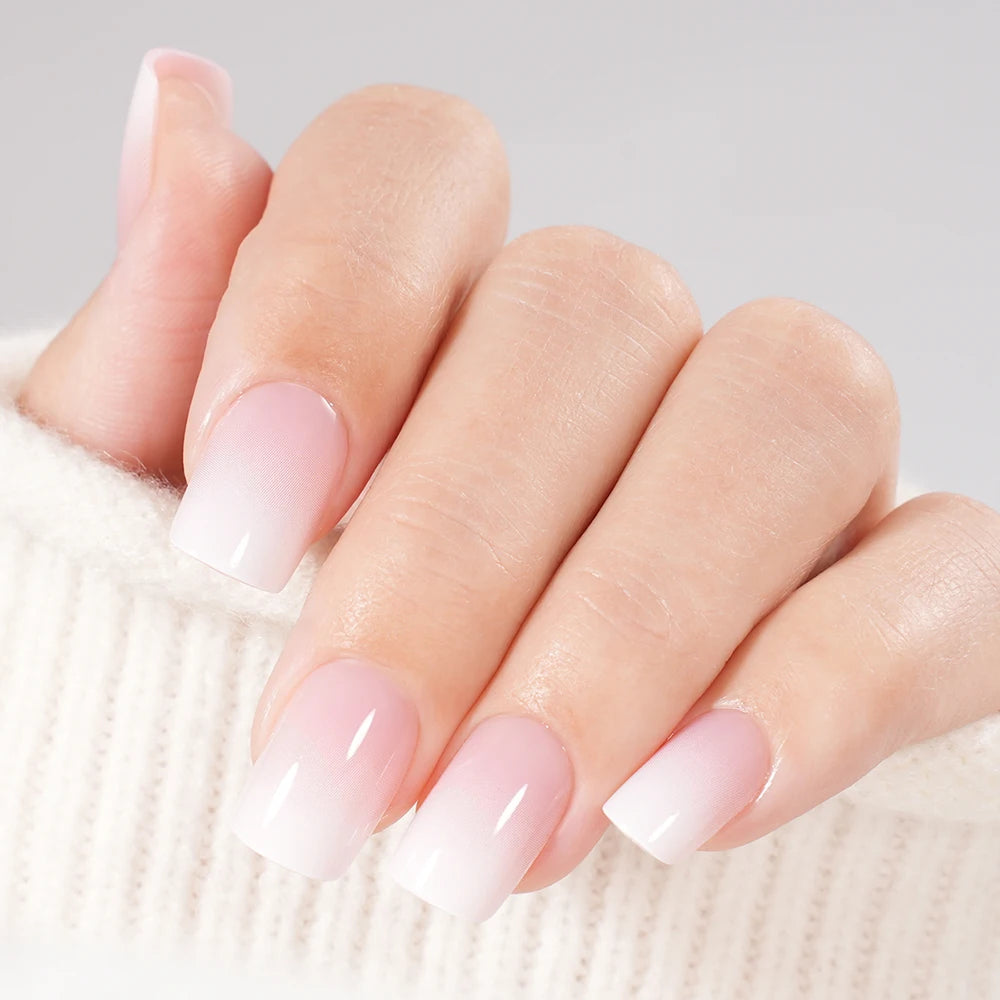 Factory Wholesale OEM ODM 30pcs Nude Gradient Nails Press on Short Medium Square Almond Ombre Pink Press on Nails Art