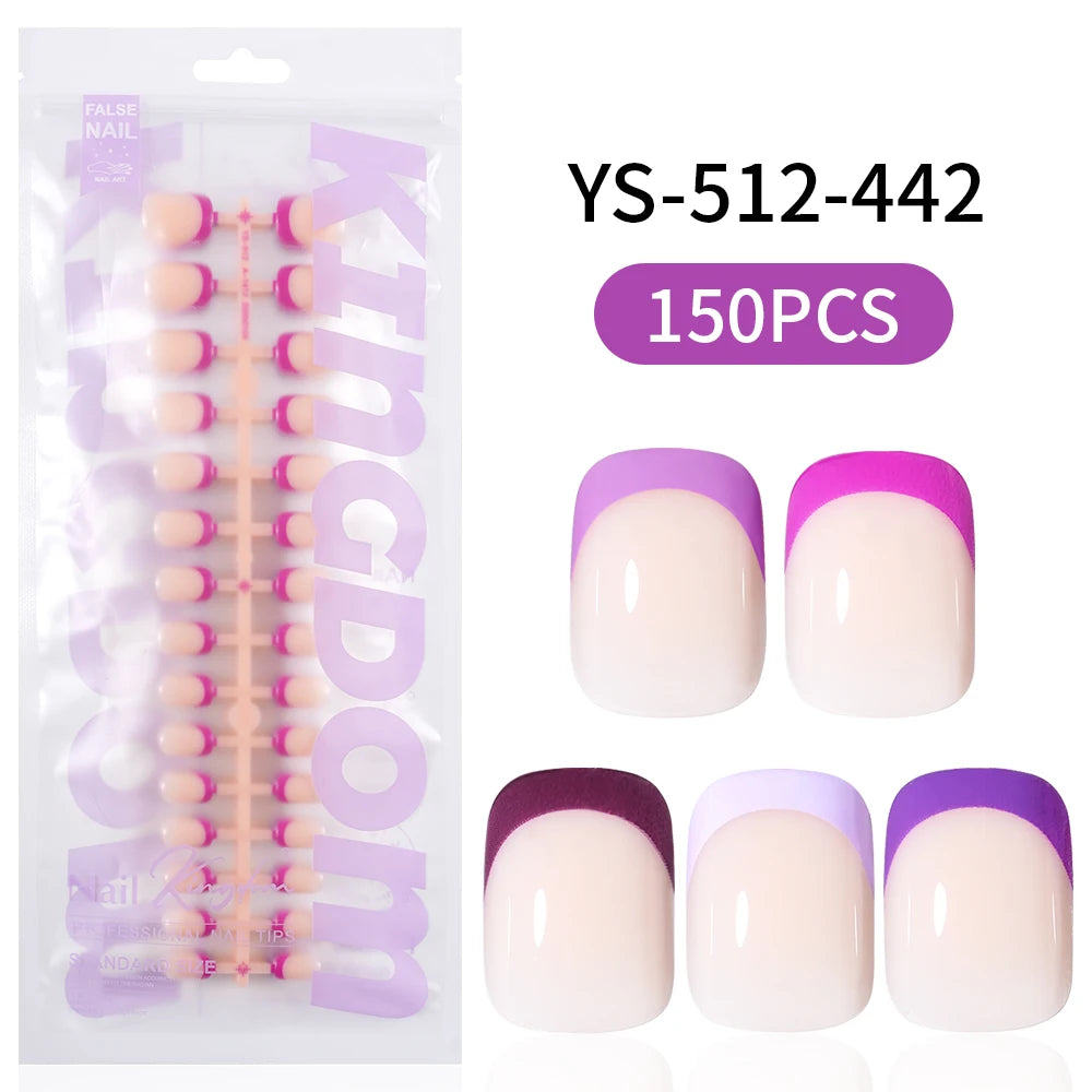 150PCS French Tip Press-On Nail Art Long Square Almond Full Cover Purple Solid Color for Finger Application Nail Supplier