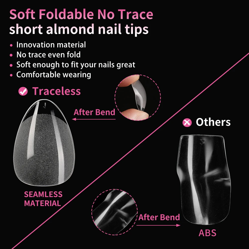 Wholesale 120/240/600Pcs Full Cover Frosted Almond False Nail Tips Supplies Clear Traceless Matte Extra Short Almond Nail Tips