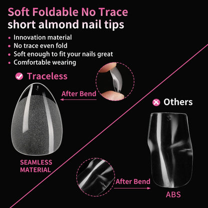 Wholesale 120/240/600Pcs Full Cover Frosted Almond False Nail Tips Supplies Clear Traceless Matte Extra Short Almond Nail Tips