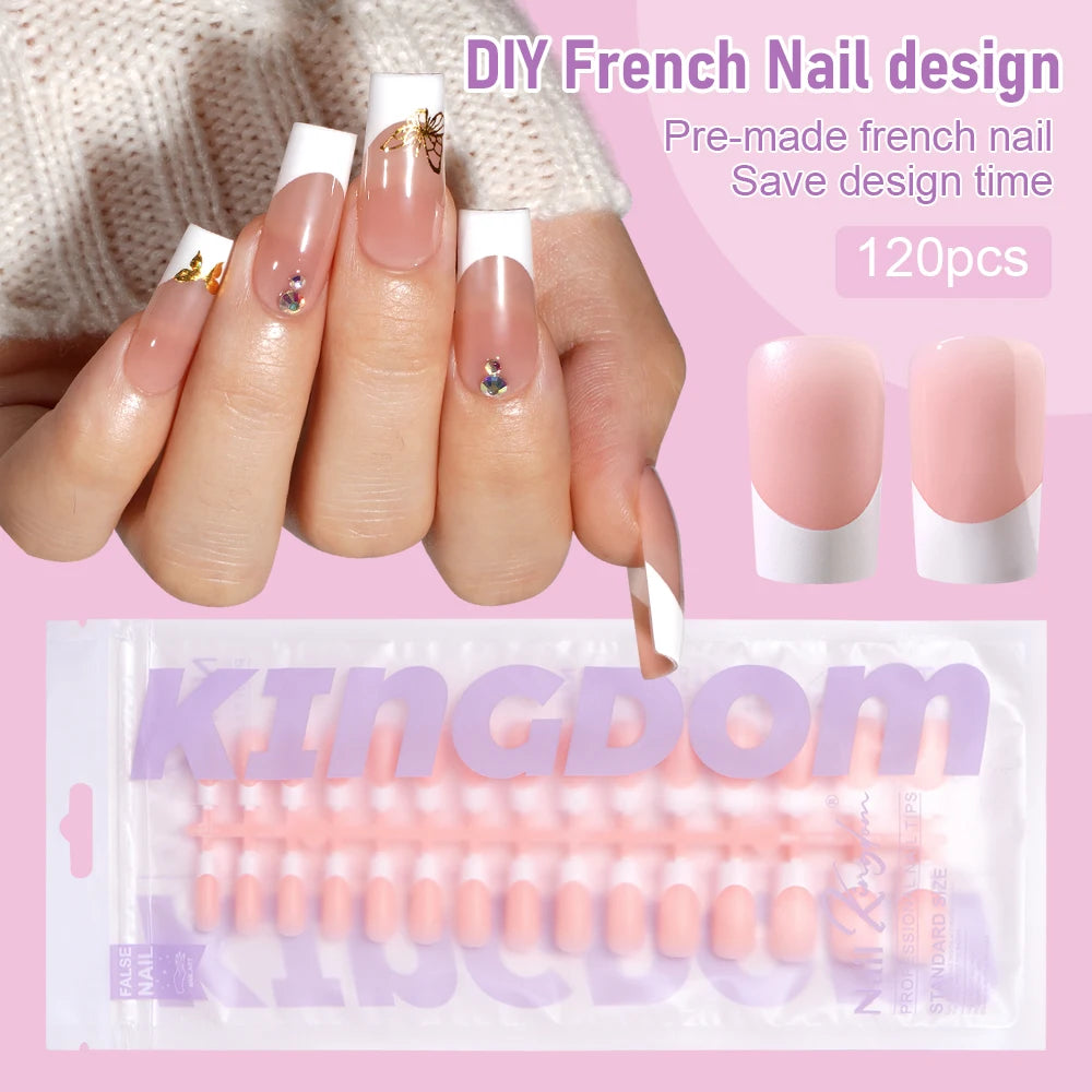 150pcs Wholesale Press on Gel Nails French White Black Tips Private Label Almond Square Coffin French Press on Nails Strip