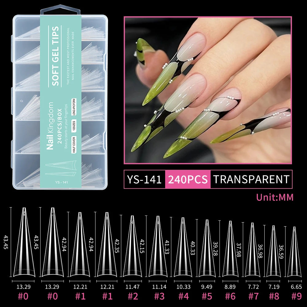 Wholesale Full Half Cover Long Stiletto Square Coffin Nails Tips Soft Gel Nail Extension Tips Nail Tips Non C Curve