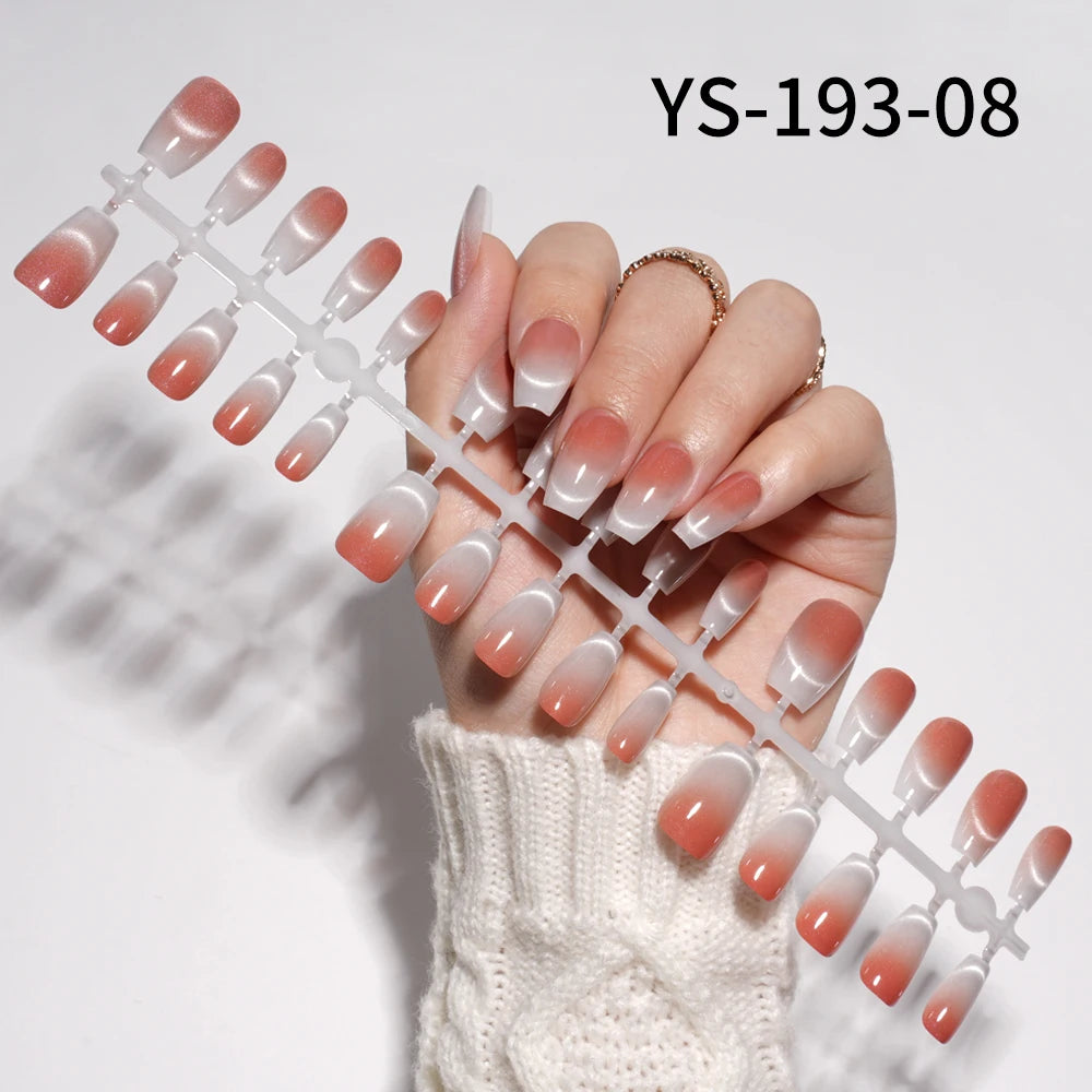 Wholesale New 30Pcs Glitter Luxury Handmade Crescent Cat Eye Nail Tips French Soft Gel Nail Art Kits False Press on Nails Set