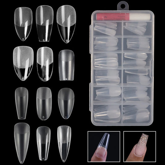 120 Pcs/Box Soft Gel Nails Art Tip Half Matte False Nails Coffin Stiletto Almond Square Full Cover Semi Frosted Nail Tips