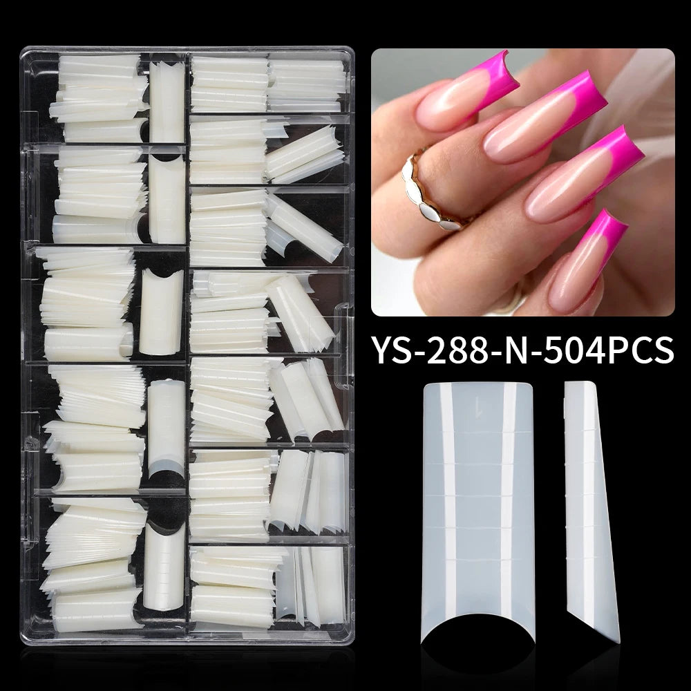 Factory Wholesale 504pcs/Box False Nail Tips Nature Clear Half Cover French Square Nail Tips With Scales for Nail Art Salon