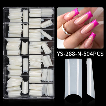 Factory Wholesale 504pcs/Box False Nail Tips Nature Clear Half Cover French Square Nail Tips With Scales for Nail Art Salon