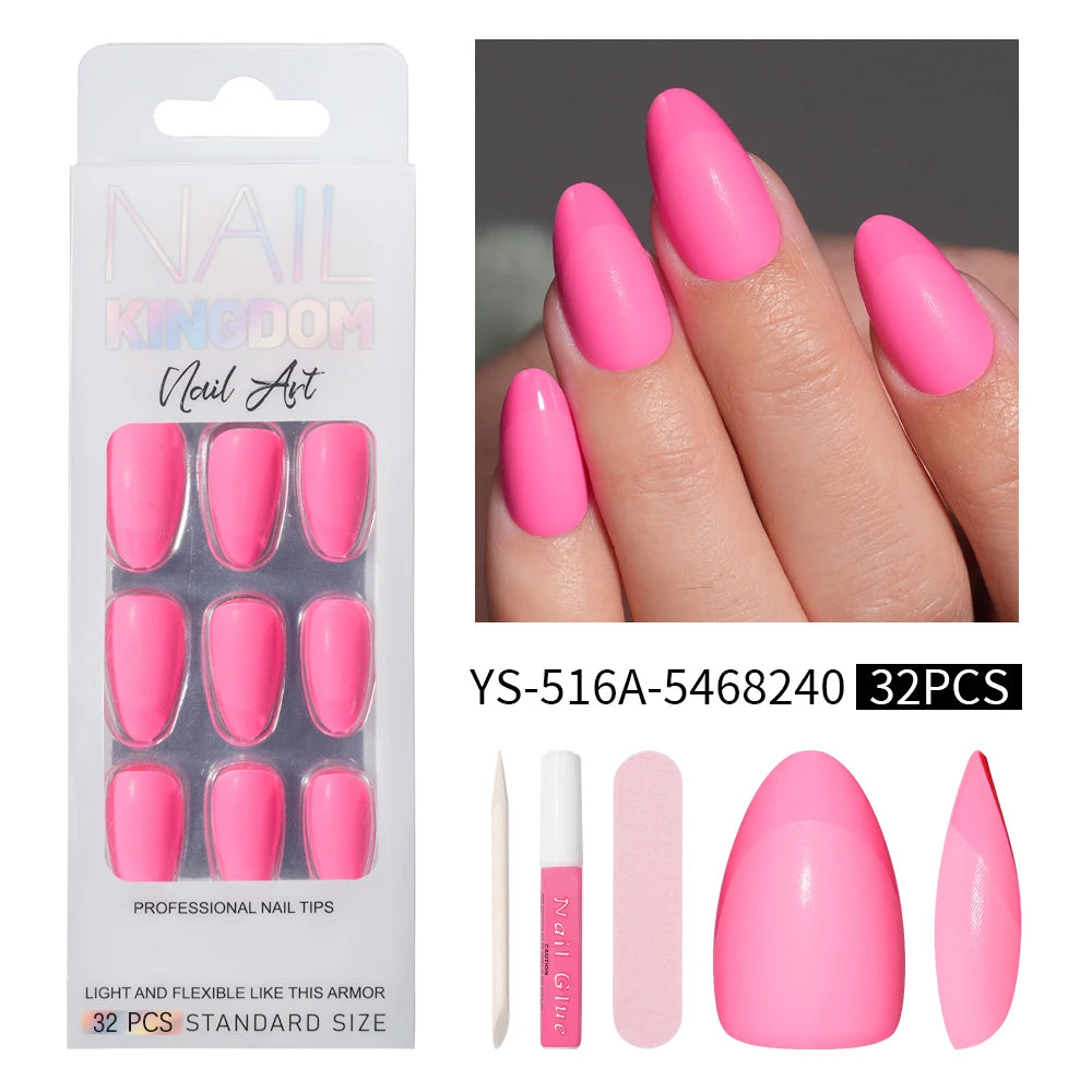 Wholesale 32PCS French Nails Press on Red Black Pink Color Short Almond Half Matte Press on Nails French Glitter Tip
