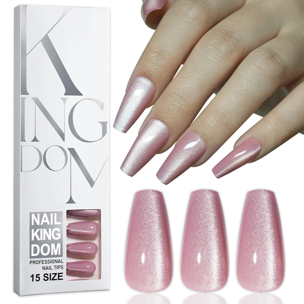 Wholesale OEM 120PCS Pink Purple Gray Cat Eye False Nails Design Luxury Glitter Cat Eye Solid Color Handmade Press on Nails Set