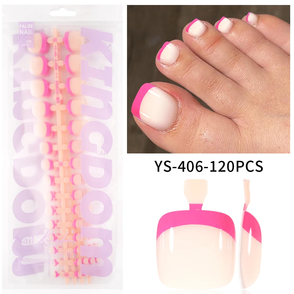 Wholesale 120/150PCS Mixed Color French Square Designs Certain Colorful French Press on Toe Nails Tip for Feet Nail Art Salon