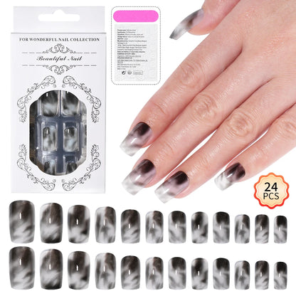 Hot Selling Custom 24PCS Press on Nails Gray Color Handmade Short Square Gel Press on Nails for Women Nail Art DIY Design
