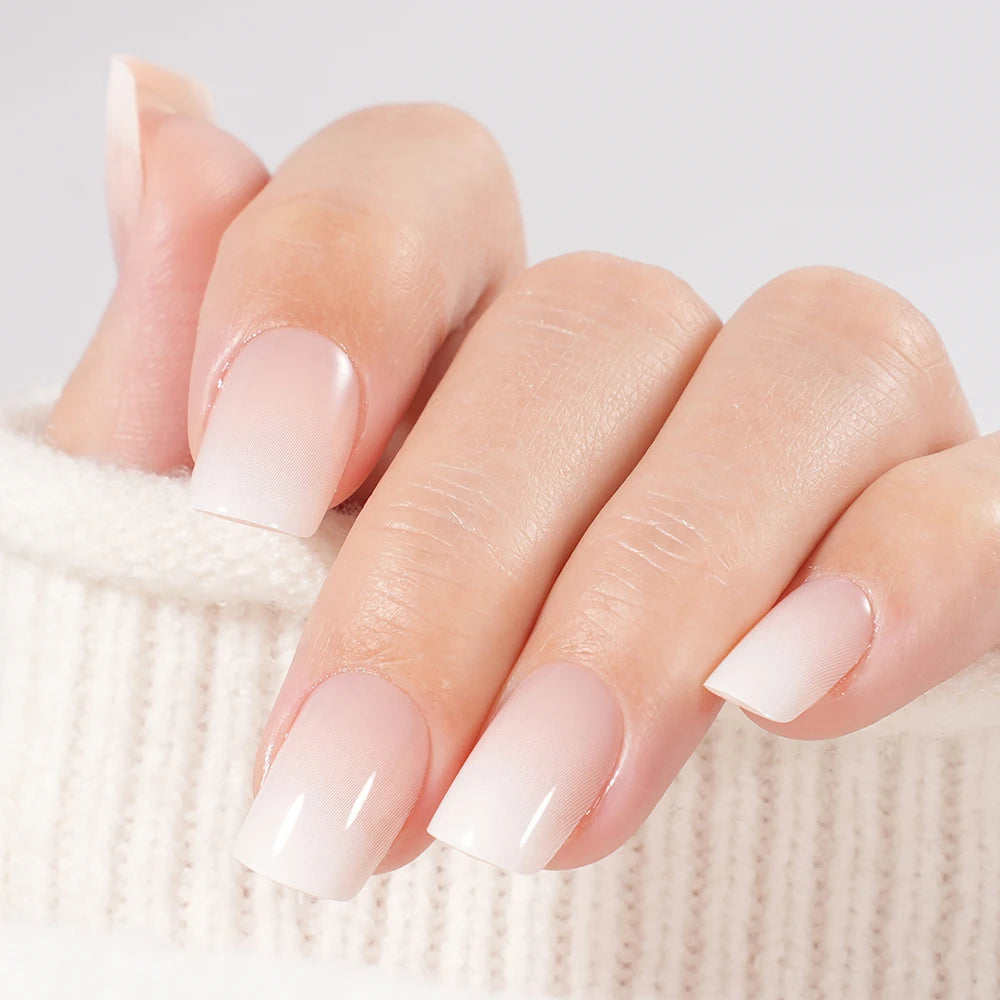 Factory Wholesale OEM ODM 30pcs Nude Gradient Nails Press on Short Medium Square Almond Ombre Pink Press on Nails Art