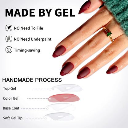 Wholesale 32PCS French Nails Press on Red Black Pink Color Short Almond Half Matte Press on Nails French Glitter Tip