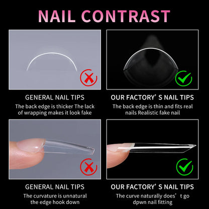 New Design OEM Long Stiletto False Nails 504pcs 12sizes Half Cover Soft Gel Traceless Natural Clear XXL Stiletto Nail Tips