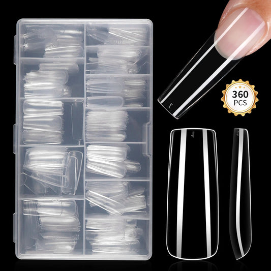Hot Sale 360Pcs Long Square Nail Tips Artificial Fingernails Clear Wholesale French Style Nail Tips Soft Gel Acrylic Nail Tips