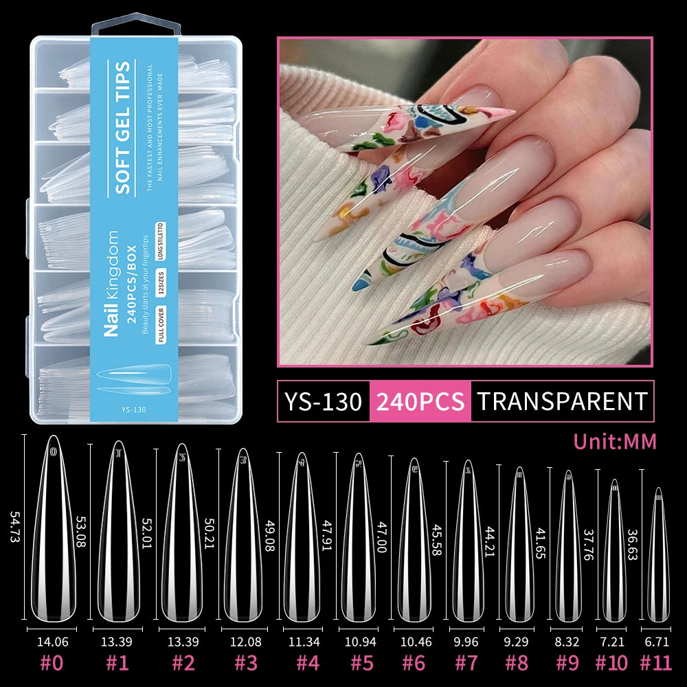 Wholesale Full Half Cover Long Stiletto Square Coffin Nails Tips Soft Gel Nail Extension Tips Nail Tips Non C Curve