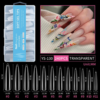 Wholesale Full Half Cover Long Stiletto Square Coffin Nails Tips Soft Gel Nail Extension Tips Nail Tips Non C Curve