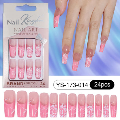 Wholesale Custom 24pcs Reusable Handmade Long Square Luxury French Tip Press on Nails for Nails Supplies Salon with Nail Tools
