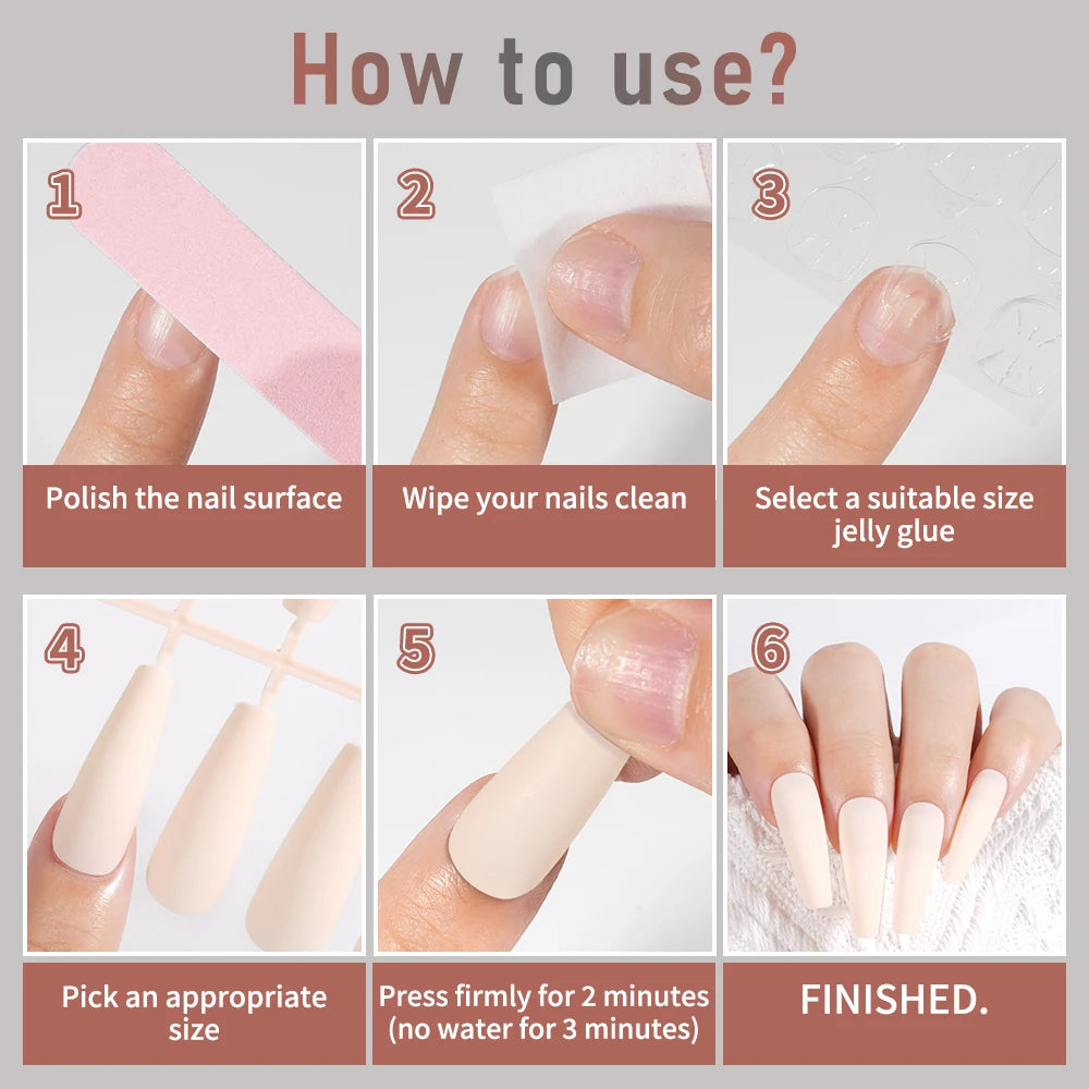 Factory Supplying False Nail Full Cover Waterproof Long Coffin Matte Rainbow Solid Colors Nails Tips Designer Press on Nails