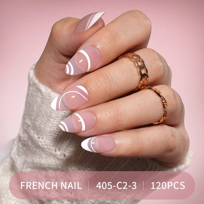 Factory Price 120pcs Full Cover French Handmade Gel Press on Nail Tips Wholesale Natural Nail Tips With Art Design