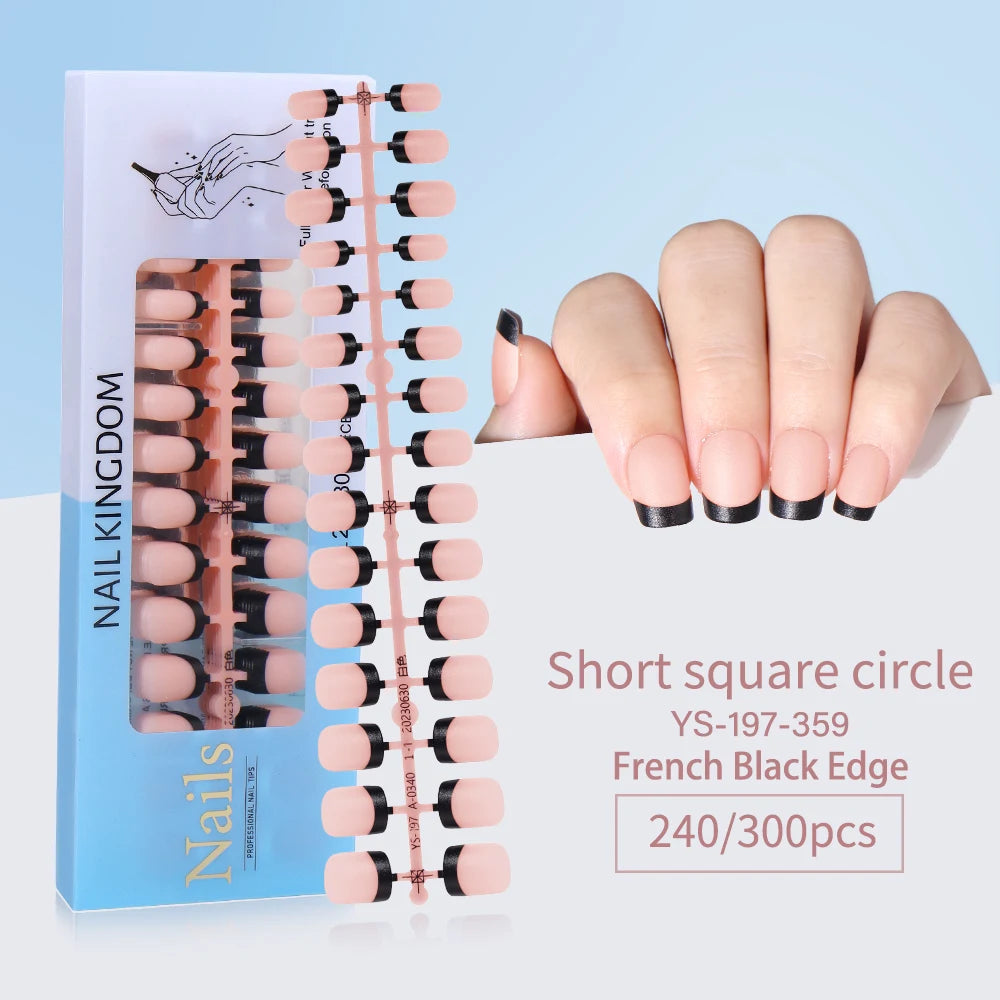 240pcs French Gel X Tips Press on Long Almond False Nails Premade Designed X Coat Tips Full Cover French Tip Press on Nails