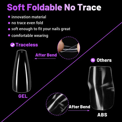 Plastic Full Cover Acrylic Nails Tip Tapered Square Natural Clear Stiletto Artificial Long Ballet French Coffin Nail Tips