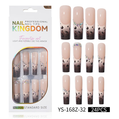 Private Label Wholesale Custom 24pcs French Style Press on Nail Long Square Rhinestone Luxury Press on Nails With Diamond