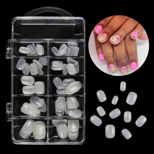 Wholesale Children's Nails Acrylic Full Cover 100 Pcs/Box Flat Square False Fingernails Clear Soft Gel Kids Nail Tips