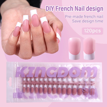 150pcs Wholesale Press on Gel Nails French White Black Tips Private Label Almond Square Coffin French Press on Nails Strip