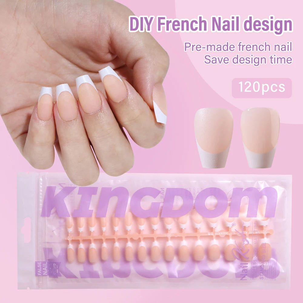 150pcs Wholesale Press on Gel Nails French White Black Tips Private Label Almond Square Coffin French Press on Nails Strip