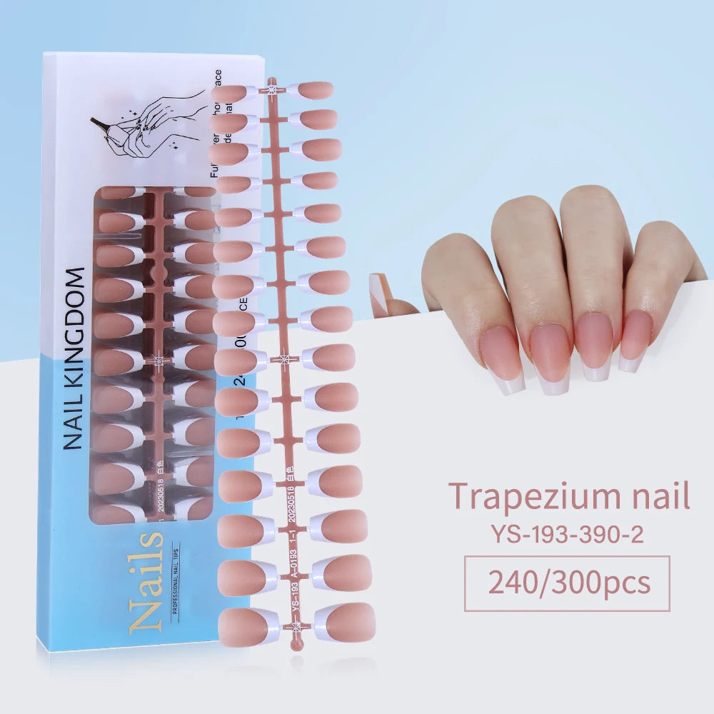 240pcs French Gel X Tips Press on Long Almond False Nails Premade Designed X Coat Tips Full Cover French Tip Press on Nails